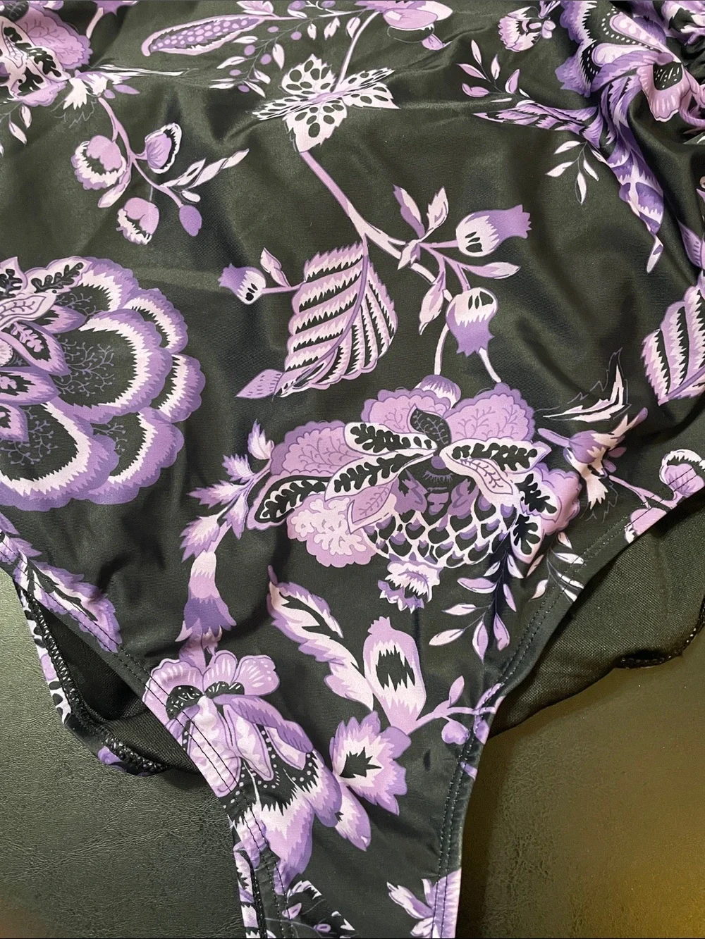BloomChic Black &  Purple Floral V-Neck Swimsuit NWT Sz. 14/16 very pretty